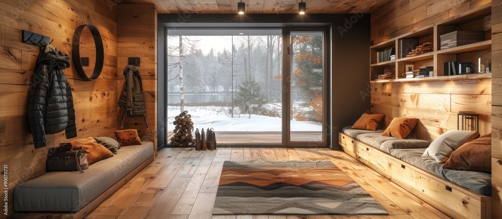 Cozy Cabin Entryway with Winter View Cozy Cabin Entryway with Winter View