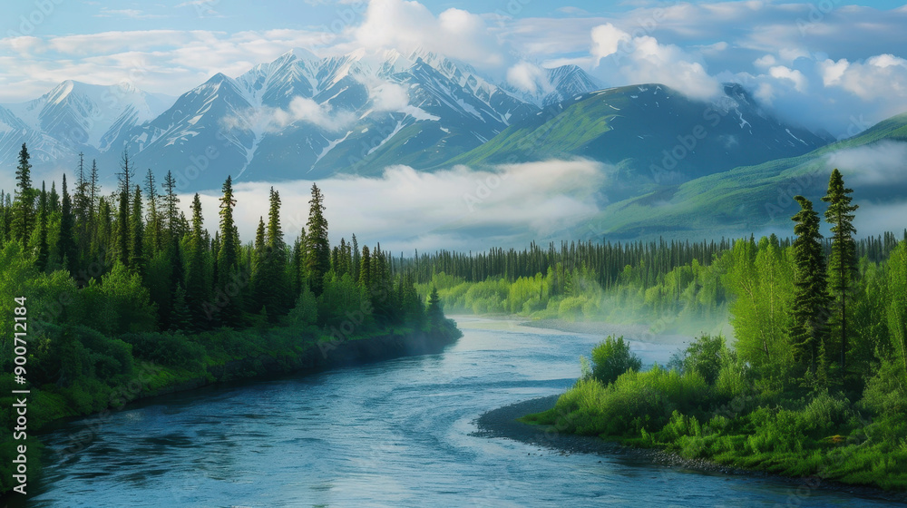 Alaska Day in the USA. the nature of Alaska. mountains, forests, lakes Alaska Day in the USA. the nature of Alaska. mountains, forests, lakes