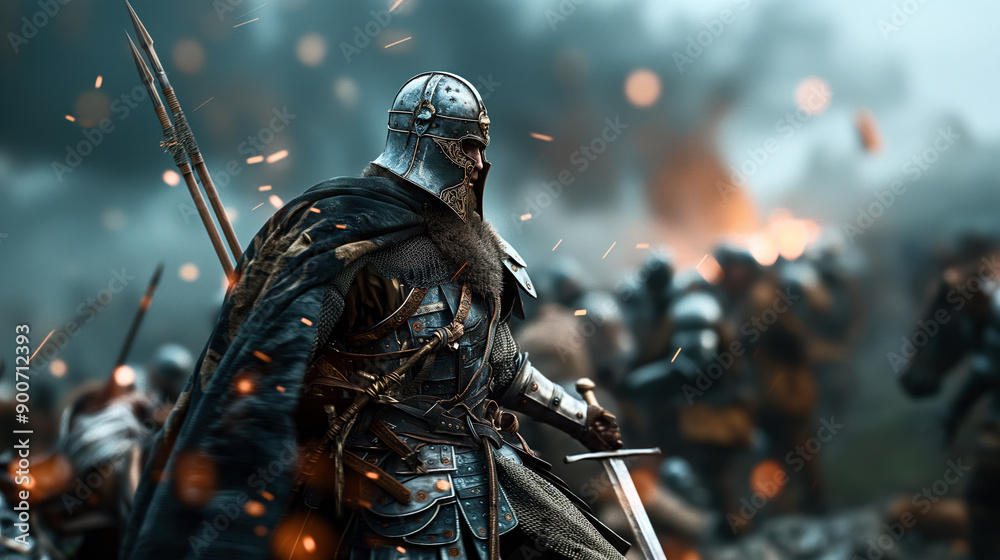 Knight Images A medieval knight in full armor, holding a sword and shield, stands ...