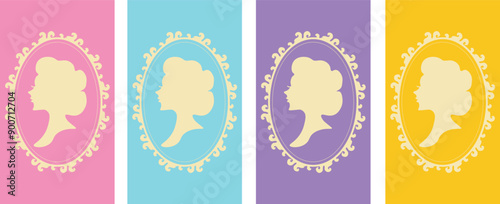 Bridgerton concept, Ladies from 18th-19th century, Wallpaper vector. Phone wallpaper, Vector illustration. Trendy summer background.	
