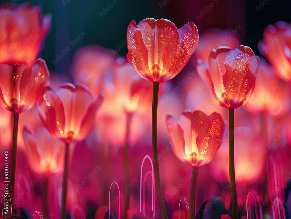 Vibrant tulips illuminated in warm colors, creating a beautiful floral scene. Perfect for nature and garden-themed designs. Vibrant tulips illuminated in warm colors, creating a beautiful floral scene. Perfect for nature and garden-themed designs.
