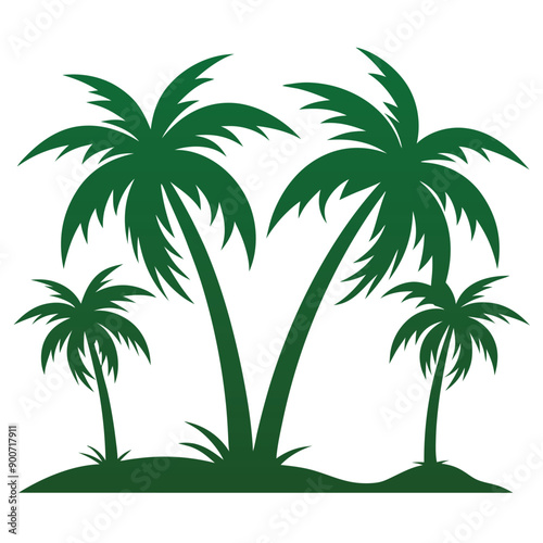 palm tree, green color  vector art illustration, isolate white background
