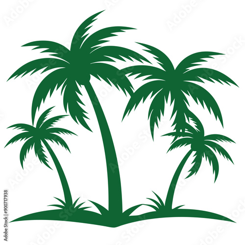 palm tree, green color  vector art illustration, isolate white background