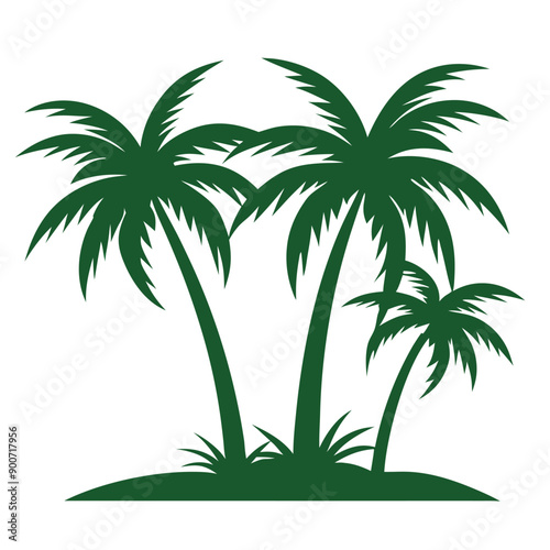 palm tree, green color  vector art illustration, isolate white background