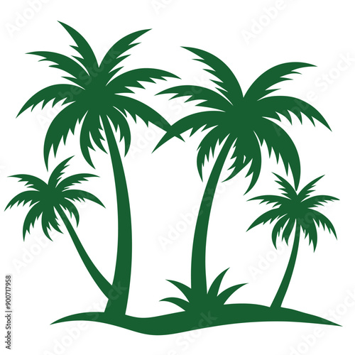 palm tree, green color  vector art illustration, isolate white background