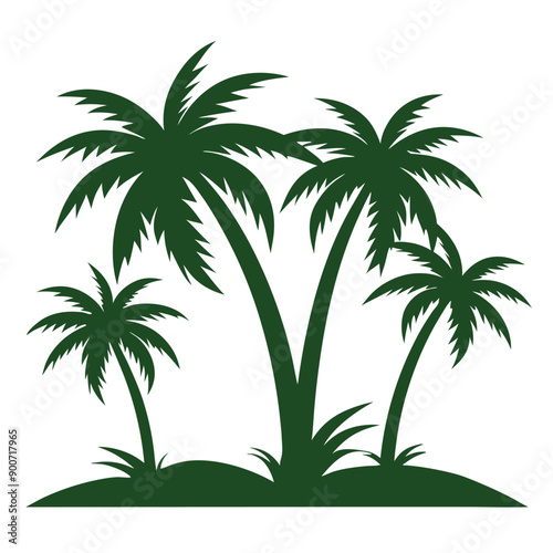 palm tree, green color  vector art illustration, isolate white background