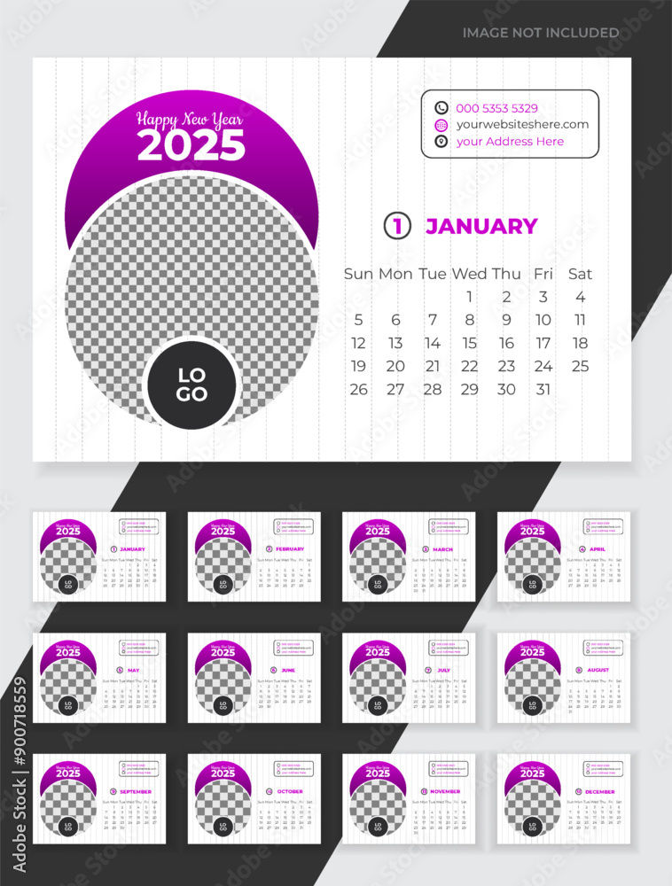 vector Monthly calendar template 2025 year for your company, minimal ...
