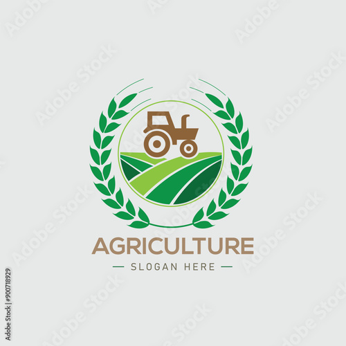 Vector logo design illustration of agriculture business, tractor farm, soil farm, crop field