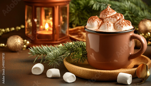 Gourmet Christmas with hot milk chocolate with marshmallow