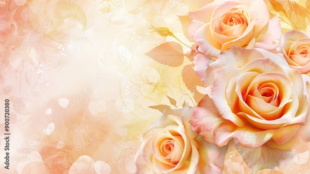 Beautiful peach roses in a soft abstract background art Beautiful peach roses in a soft abstract background art