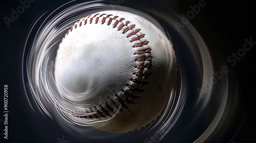 A Dynamic MomentA Spinning Baseball in Mid-Air Against a Dramatic Black Background