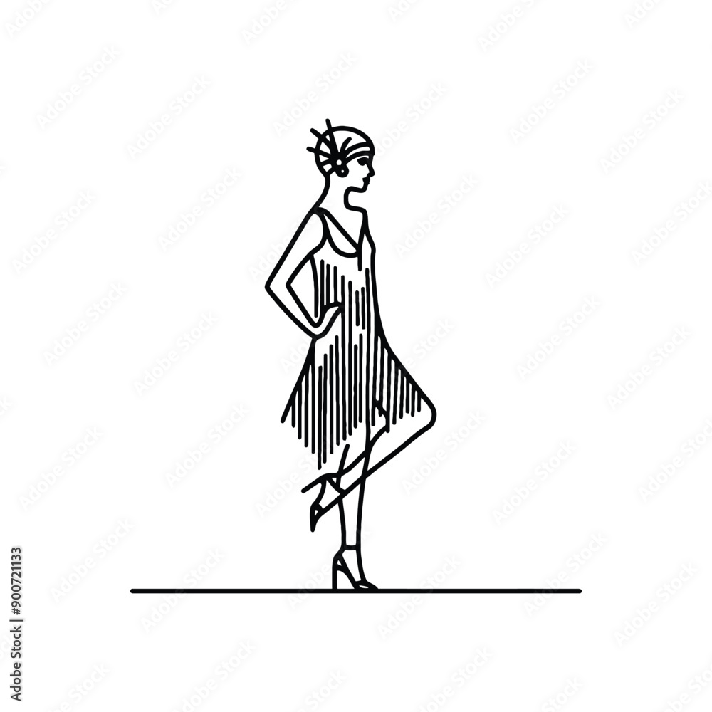 woman wearing retro fashion flapper style fringe dress from the Roaring Twenties woman wearing retro fashion flapper style fringe dress from the Roaring Twenties