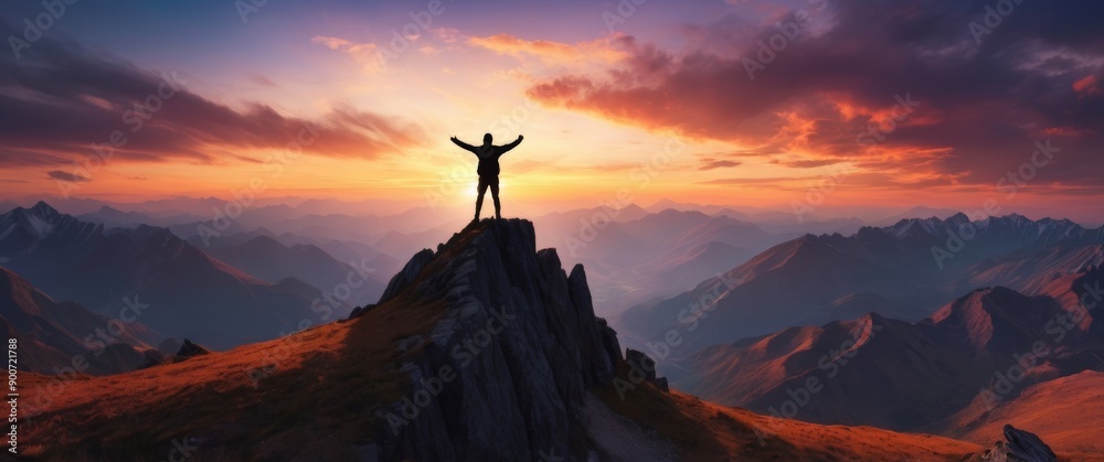 Triumph on the Mountain Peak at Sunset Triumph on the Mountain Peak at Sunset