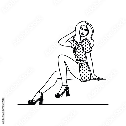 woman wearing retro fashion flirty polka dot romper with wedges