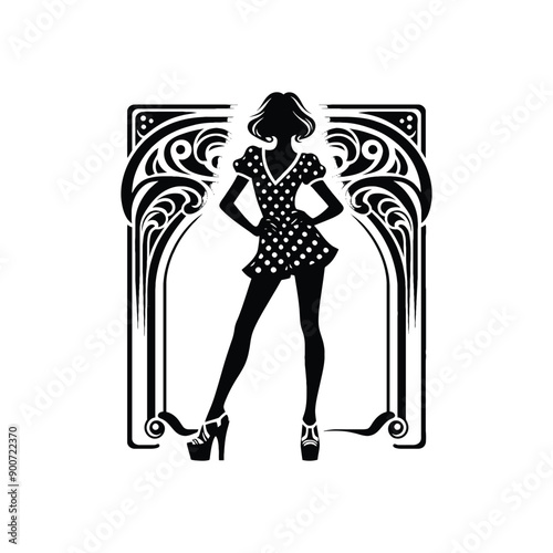 woman wearing retro fashion flirty polka dot romper with wedges