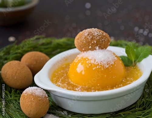 Sweet Polish kogel mogel (egg yolk dessert) with sugar  - traditional polish desert photo