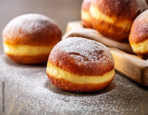  Sweet Polish paczki doughnuts filled with jam or custard photo