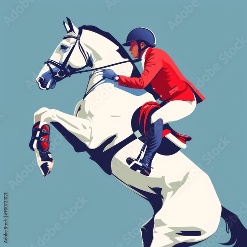 Olympic equestrian, riders from around the world, flat design illustration