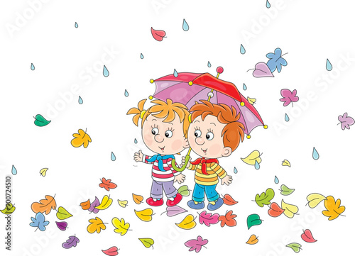 Happy little boy and girl w...