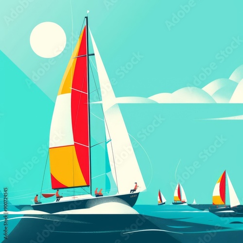 Olympic sailing, international regatta, flat design illustration