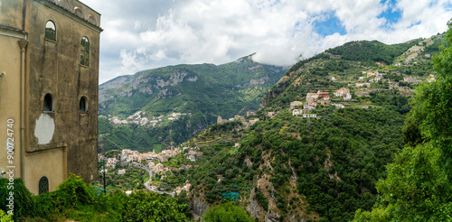 Obraz na płótnie Panoramic View Of Amalfi Coast Village And Hillside w salonie