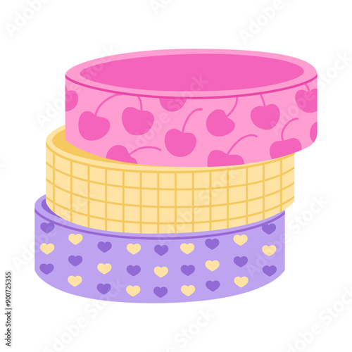 Set of colorful adhesive taps with pastel patterns. Isolated on white background. Back to school. Office stationery. Suitable for prints, cards, scrapbooking.Perfect for kids. Kawaii school supplies.