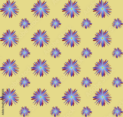 Beautiful pattern of blue flowers on a beige background