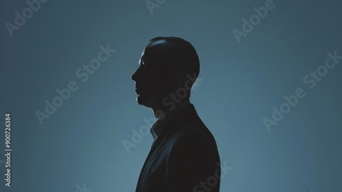 Close up shot of politician standing against dark background, preparing for debate