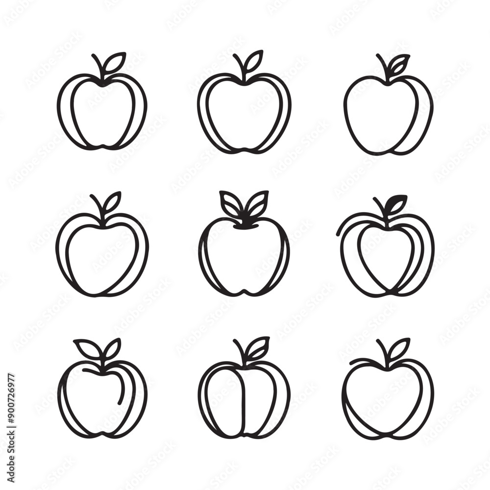 Apple Outline Style Design Set on White Background Apple Outline Style Design Set on White Background