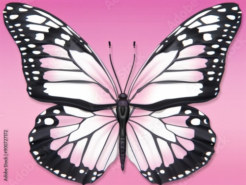 Colorful butterfly wings spread wide against a pink background showcasing nature's vibrant beauty