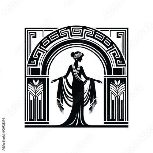 woman wear traditional fashion Greek chiton draping gracefully