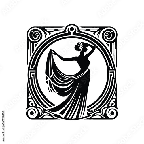 woman wear traditional fashion Greek chiton draping gracefully