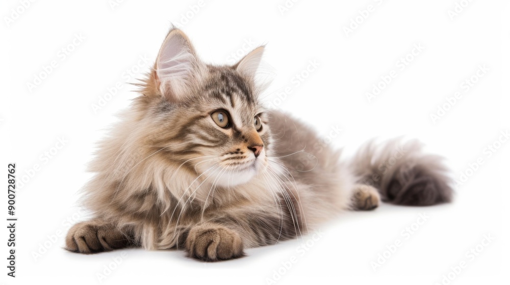 Cat sitting or lying down, isolated on a white background Cat sitting or lying down, isolated on a white background