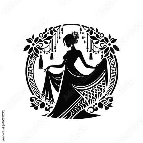 woman wear traditional fashion Greek chiton draping gracefully