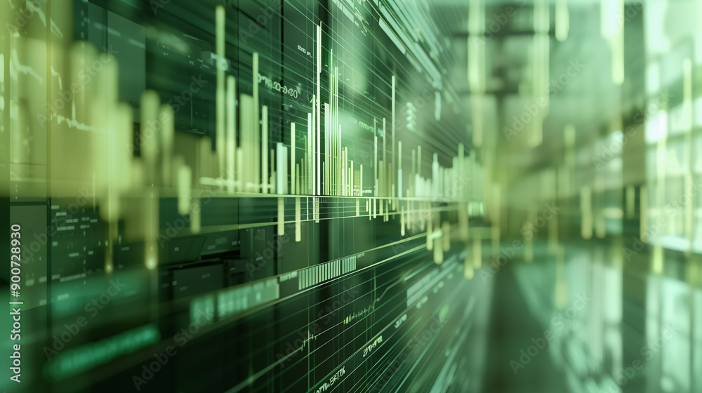 green tunnel with 3d green graphs, finance data visualisation, global business finances and digital interface concept green tunnel with 3d green graphs, finance data visualisation, global business finances and digital interface concept
