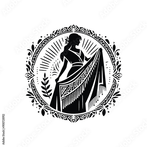 woman wear traditional fashion Greek chiton draping gracefully