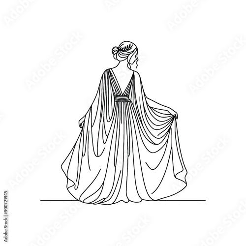 woman wear traditional fashion Greek chiton draping gracefully