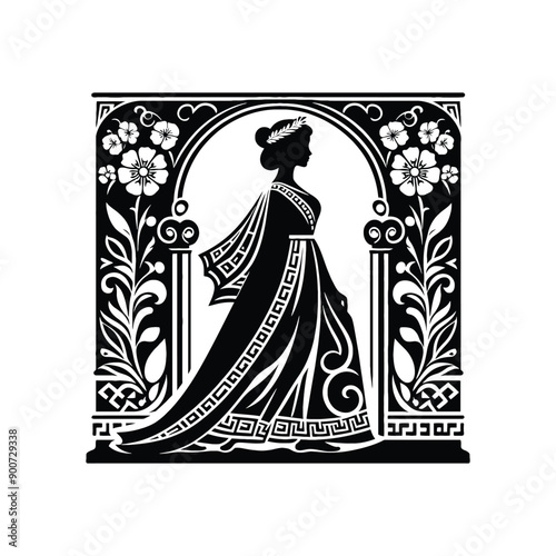 woman wear traditional fashion Greek chiton draping gracefully