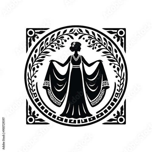 woman wear traditional fashion Greek chiton draping gracefully