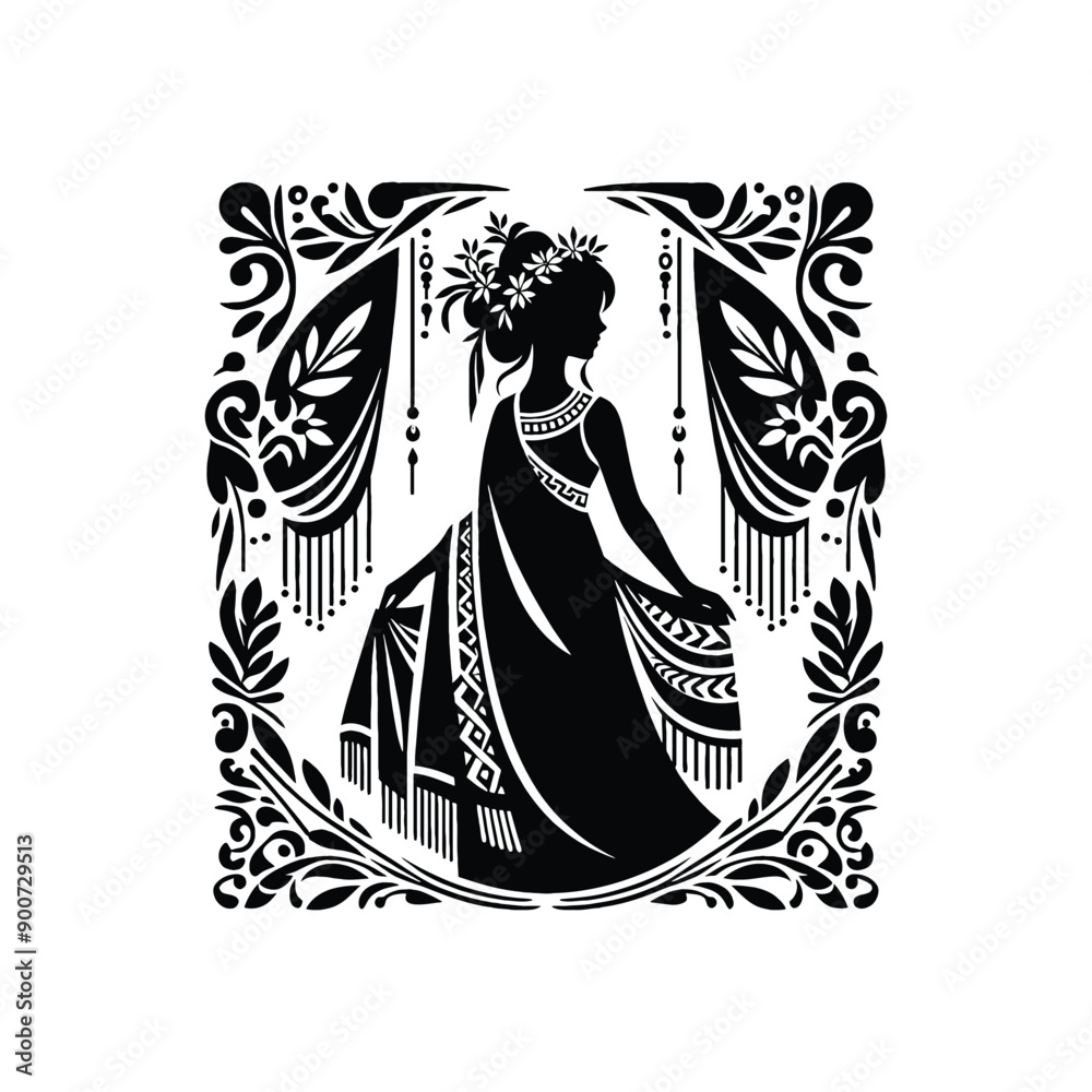 woman wear traditional fashion Greek chiton draping gracefully