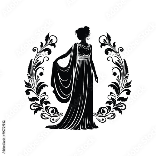 woman wear traditional fashion Greek chiton draping gracefully