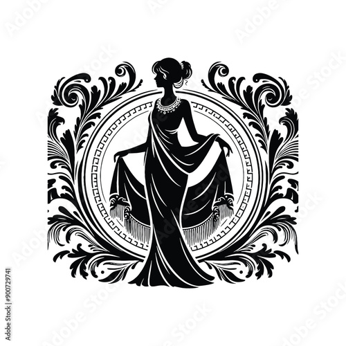 woman wear traditional fashion Greek chiton draping gracefully
