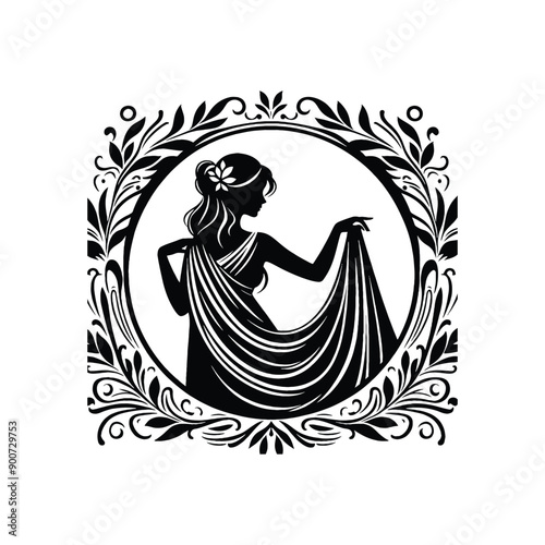 woman wear traditional fashion Greek chiton draping gracefully