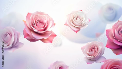 Delicate Pink Roses Floating Gracefully Against a Soft Pastel Background at Dusk. Generative AI