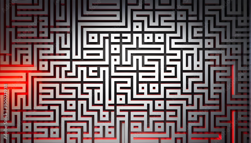 Red Metallic Maze Background, 3D Digital Technology Background, Ideal for Futuristic and High-Tech Designs, with a Bold and Vibrant Look