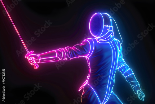 Neon wireframe illustration of a fencing epee isotated on black background. © Neon Hub