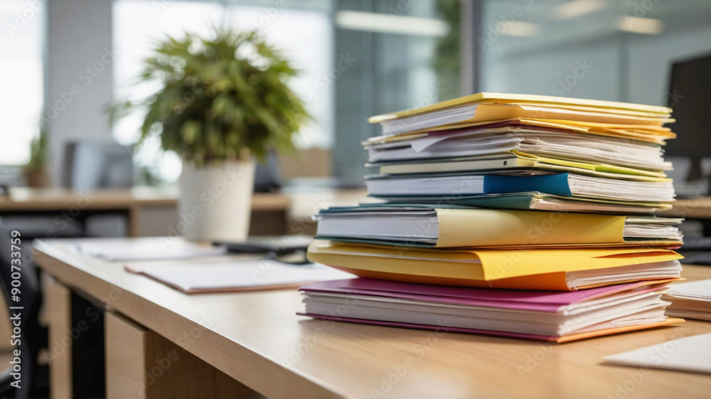 Pile of papers on the desk in office. Paperwork, working with stack of documents and financial reports. Bureaucracy concept Pile of papers on the desk in office. Paperwork, working with stack of documents and financial reports. Bureaucracy concept