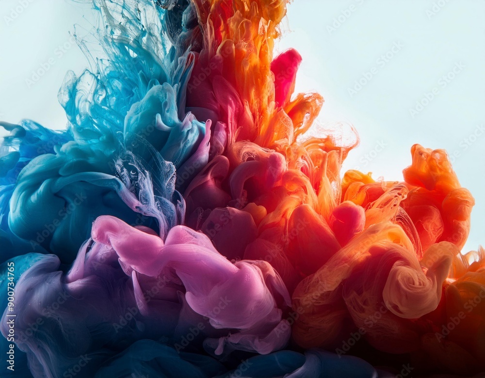 Fototapeta premium Colorful ink splashes on white background. Generated image