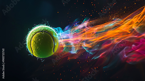 Dynamic Tennis ActionA Vibrant Tennis Ball in Mid-Air Captured Against a Stark Black BackgroundShowcasing Speed and Energy in a High-Energy Scene photo