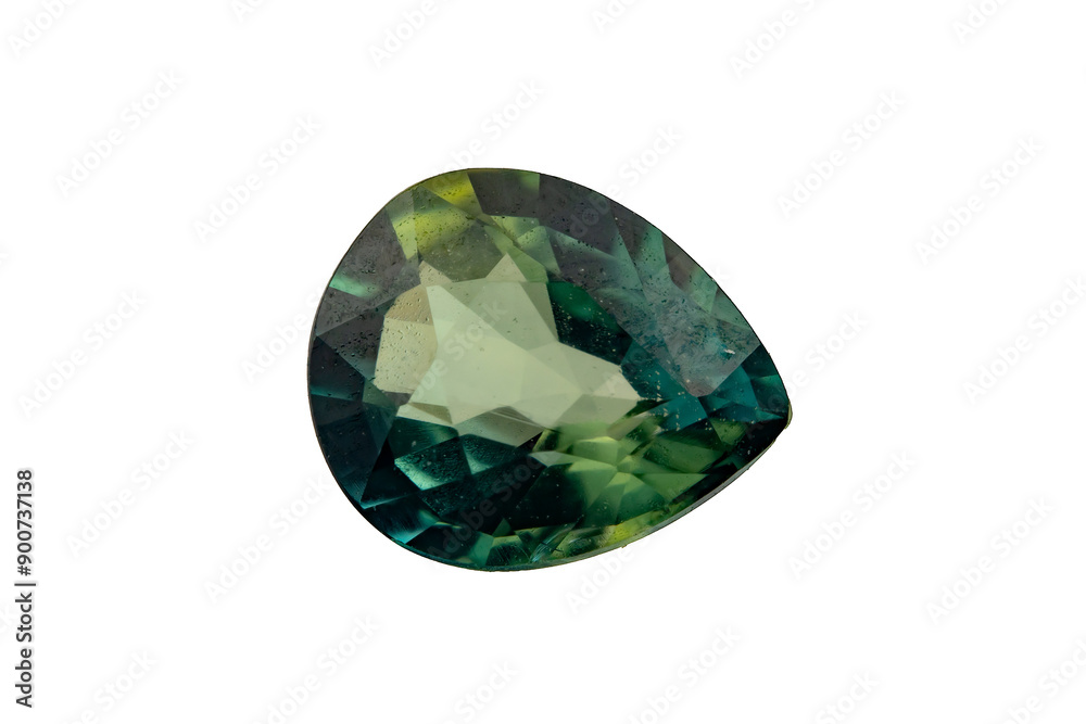 natural green sapphire gem on the isolated white background natural green sapphire gem on the isolated white background